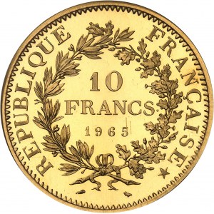 Ve République (1958 à nos jours). Piéfort de 10 francs Hercule, Frappe spéciale (SP) 1965, Paris.