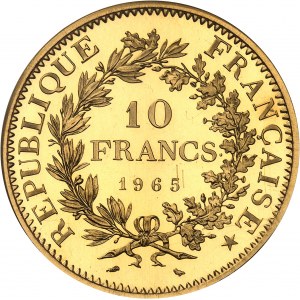 Pátá republika (1958 až dosud). Mince 10 franků Hercule, Frappe spéciale (SP) 1965, Paříž.