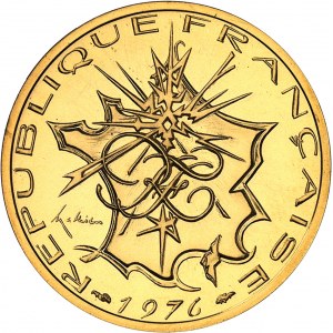 Fünfte Republik (1958 bis heute). Piéfort de 10 francs Mathieu en Or, Flan bruni (PROOF) 1976, Pessac.