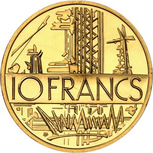 Pátá republika (1958 až dosud). Zlatá mince v hodnotě 10 franků Mathieu, leštěný blank (PROOF) 1976, Pessac.