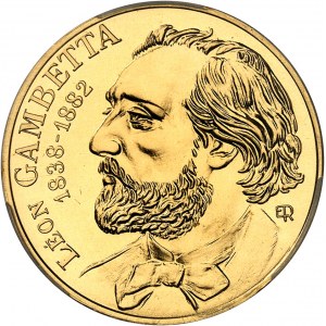 Fünfte Republik (1958 bis heute). Probedruck von 10 Franc Gambetta in Gold, Sonderprägung (SP) 1982, Pessac.