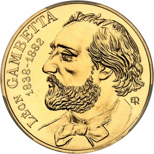 Pátá republika (1958 až dosud). Zkouška 10 franků Gambetta ve zlatě, Frappe Spéciale (SP) 1982, Pessac.