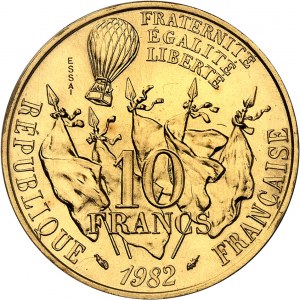 Pátá republika (1958 až dosud). Zkouška 10 franků Gambetta ve zlatě, Frappe Spéciale (SP) 1982, Pessac.