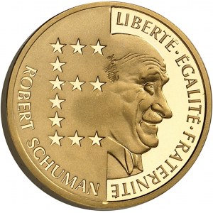 Fifth Republic (1958 to present). Robert Schuman 1986 10-franc gold coin, Pessac.