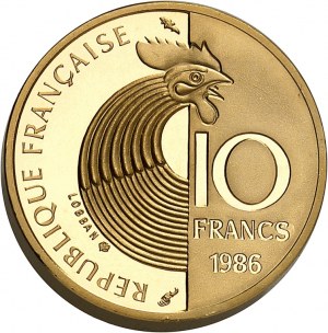 Ve République (1958 à nos jours). Piéfort en Or de 10 francs Robert Schuman 1986, Pessac.