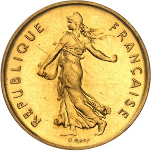 Piata republika (od roku 1958). Päťfranková minca Semeuse, špeciálna razba (SP) 1975, Paríž.