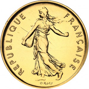 Fifth Republic (1958 to present). 5-franc Semeuse piéfort, burnished blank (PROOF) 1976, Paris.