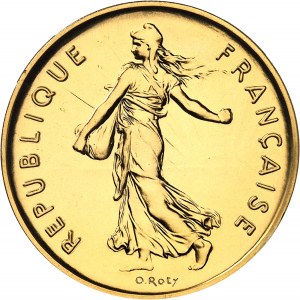 Fifth Republic (1958 to present). 5-franc Semeuse piéfort, burnished blank (PROOF) 1976, Paris.