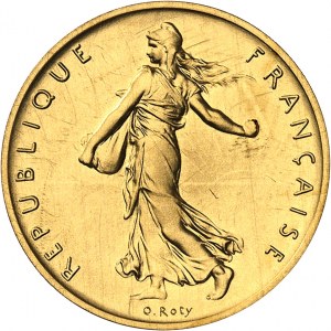 Ve République (1958 à nos jours). Piéfort de 1 franc Semeuse en Or, Frappe spéciale (SP) 1985, Pessac.