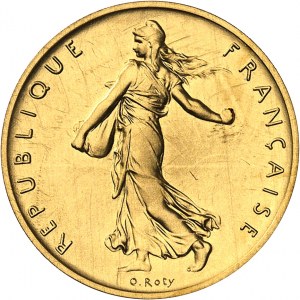 Piąta Republika (1958 do dziś). Piéfort 1 franc Semeuse en Or, Frappe spéciale (SP) 1985, Pessac.