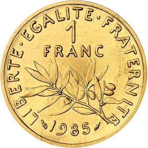 Ve République (1958 à nos jours). Piéfort de 1 franc Semeuse en Or, Frappe spéciale (SP) 1985, Pessac.