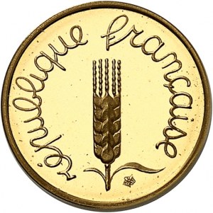 Quinta Repubblica (dal 1958 a oggi). Piéfort de 1 centime Épi en Or, Flan bruni (PROOF) 1990, Pessac.