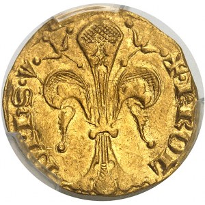 Delfinat, Viennois (dauphins du), Karol I, delfin (1349-1364). Gulden z KROLEM i wieżą, 2. emisja ND (1349-1364).