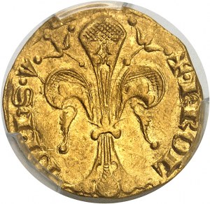 Delfinat, Viennois (dauphins du), Karol I, delfin (1349-1364). Gulden z KROLEM i wieżą, 2. emisja ND (1349-1364).