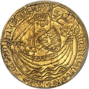 Enrico VI d'Inghilterra (1422-1453). Nobile d'oro, prima emissione con annullo ND (1422-1430), Londra.