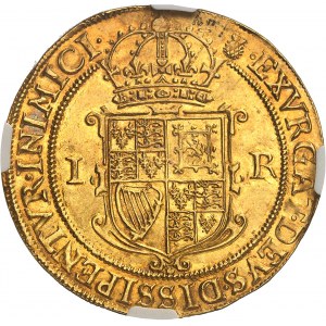 Giacomo I (1603-1625). Sovrano o unità d'oro da 20 scellini, 1° busto, 1° emissione ND (1603-1604), Londra.