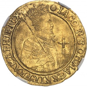 Jacques Ier (1603-1625). Unité d’or valant 20 shillings, 4e buste ND (1606-1607), Londres.