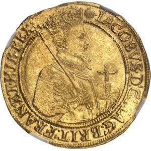 Jakub I. (1603-1625). Jednotka zlata v hodnote 20 šilingov, 4. busta ND (1606-1607), Londýn.