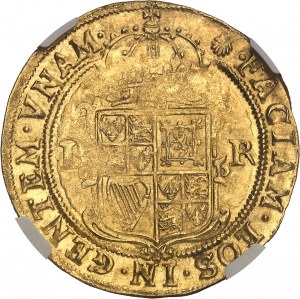 Jakub I (1603-1625). Jednostka złota o wartości 20 szylingów, popiersie 4. ND (1606-1607), Londyn.