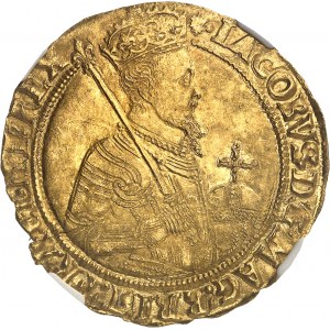 Jakub I. (1603-1625). Jednotka zlata v hodnotě 20 šilinků, 4. poprsí ND (1607), Londýn.