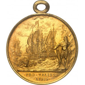 Carlo II (1660-1685). Medaglia d'oro di 20 ghinee, Battaglia di Lowestoft, di J. Roëttiers 1665, Londra.
