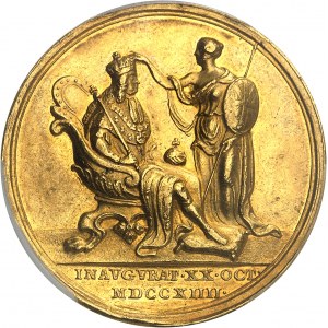 Giorgio I (1714-1727). Medaglia d'oro, Incoronazione del re il 20 ottobre 1714, opera di John Croker, colpo speciale (SP) 1714, Londra.