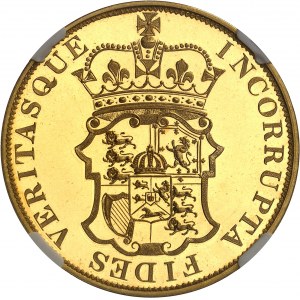 Juraj III (1760-1820). Zlatá skúšobná koruna INCORRUPTA, autor W. Wyon, leštený blank (PROOF) 1817, Londýn.