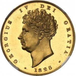 Giorgio IV (1820-1830). Saggio da 2 sovrane (2 sterline) con bordo liscio, flan brunito (PROVA) 1825, Londra.