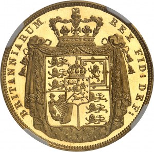 Jiří IV (1820-1830). Esej 2 sovereignů (2 liber) s hladkým okrajem, zahnědlý flan (PROOF) 1825, Londýn.