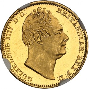 Guglielmo IV (1830-1837). Mezza sovrana, modulo piccolo, flan brunito (PROVA) 1831, Londra.