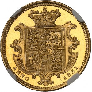 Viliam IV (1830-1837). Polovičný suverén, malý modul, leštený flan (PROOF) 1831, Londýn.