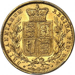 Victoria (1837-1901). Sovereign, WW signature in relief 1853, London.