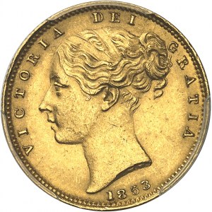 Victoria (1837-1901). Sovereign, WW signature in relief 1853, London.