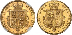 Victoria (1837-1901). Pair of half-sovereigns in incuse strikes, obverse and reverse [#6] 1853 and [1863-1880], London.