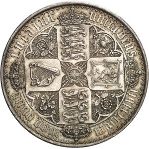 Viktória (1837-1901). Koruna alebo gotická koruna, leštený flanel (PROOF) 1847, Londýn.