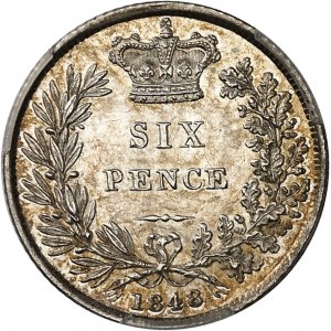 Victoria (1837-1901). 6 pence 1848/6, Londres.