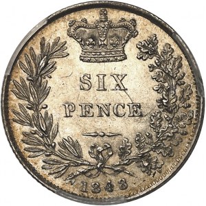 Victoria (1837-1901). 6 pence 1848/6, Londres.