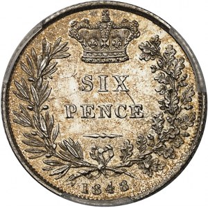 Vittoria (1837-1901). 6 pence 1848/6, Londra.