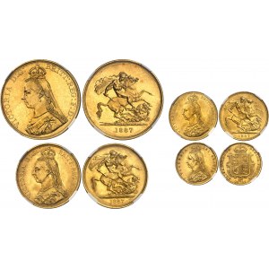 Viktória (1837-1901). Krabička s 11 mincami, od 5 libier po 3 pence, Jubileum kráľovnej 1887, Londýn.