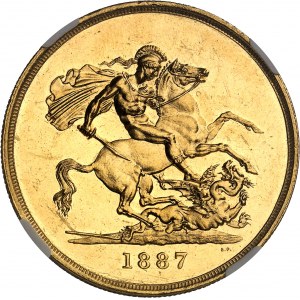 Viktória (1837-1901). 5 libier, Jubileum kráľovnej, aspekt Flan bruni (PROOFLIKE) 1887, Londýn.