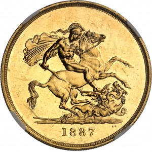 Wiktoria (1837-1901). 5 funtów, Jubileusz Królowej, aspekt Flan bruni (PROOFLIKE) 1887, Londyn.