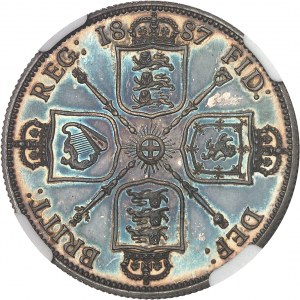 Viktorie (1837-1901). Florin (2 šilinky), královnino jubileum, leštěný flanel (PROOF) 1887, Londýn.