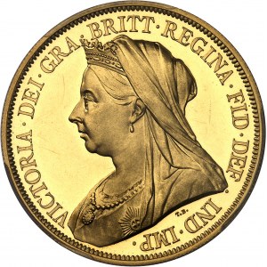 Victoria (1837-1901). 5 livres (5 pounds), Flan bruni (PROOF) 1893, London.