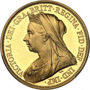Victoria (1837-1901). 5 livres (5 pounds), Flan bruni (PROOF) 1893, Londres.