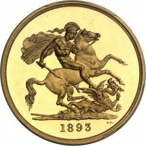 Wiktoria (1837-1901). 5 funtów, polerowany krem (PROOF) 1893, Londyn.