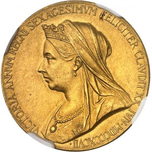 Viktória (1837-1901). Zlatá medaila, Diamantové jubileum kráľovnej, autor G. W. de Saulles podľa T. Brock 1897, Londýn.