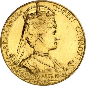 Édouard VII (1901-1910). Médaille d’Or, couronnement du Roi et de la Reine, par G. W. de Saulles, Flan mat, Frappe spéciale (SP) 1902, Londres.