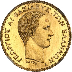 Jerzy I (1863-1913). 10 drachm w złocie, stempel okolicznościowy (SP) 1876, A, Paryż.