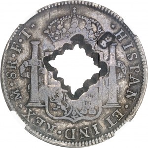 Englische Besatzung (1810-1816). Gelochte 9-Pfund-Kürbisflasche (auf 8 Mexiko-Real) (1811) auf 1802 FT, M°, Mexico City.