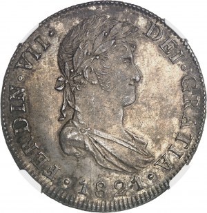 Ferdynand VII (1808-1833). 8 reali 1821 M, NG, Gwatemala.